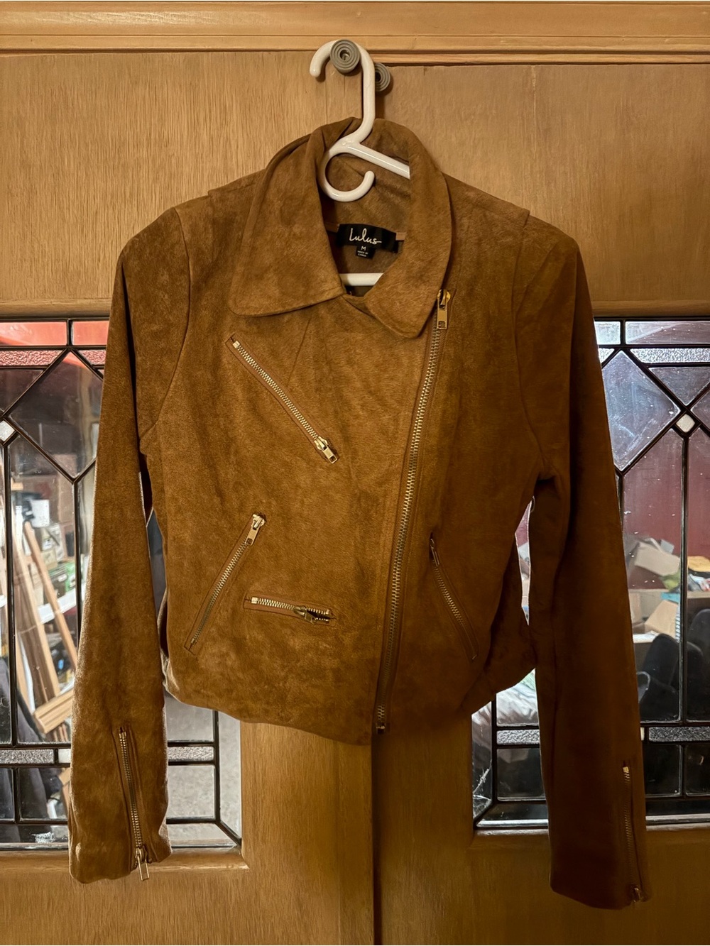 Lulu's Cognac Suede Asymmetrical Zip Moto Jacket